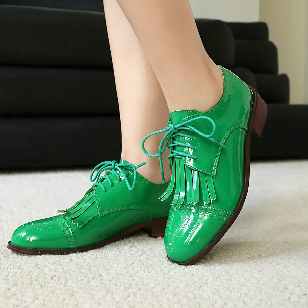 DINTAHA Tassel Loafers Vintage Wingtip Oxford Shoes Low Heel Oxford Flats Patent Leather Shoes