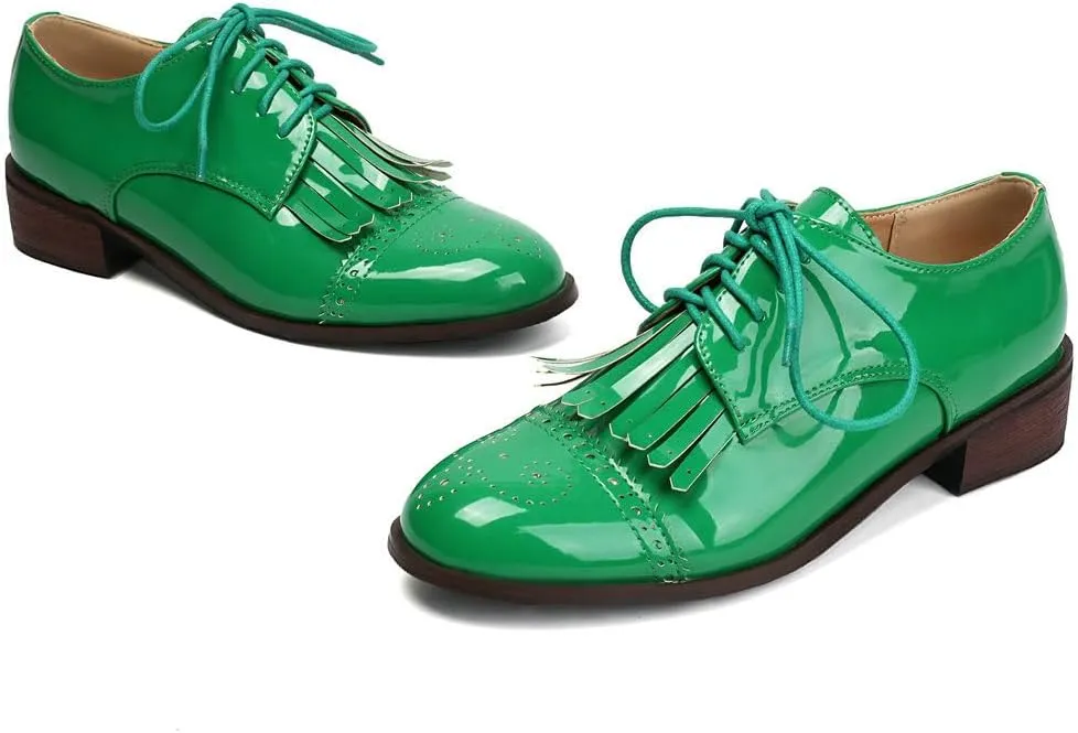 DINTAHA Tassel Loafers Vintage Wingtip Oxford Shoes Low Heel Oxford Flats Patent Leather Shoes
