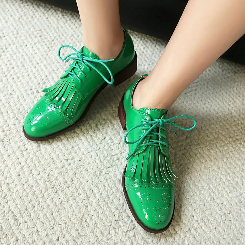 DINTAHA Tassel Loafers Vintage Wingtip Oxford Shoes Low Heel Oxford Flats Patent Leather Shoes