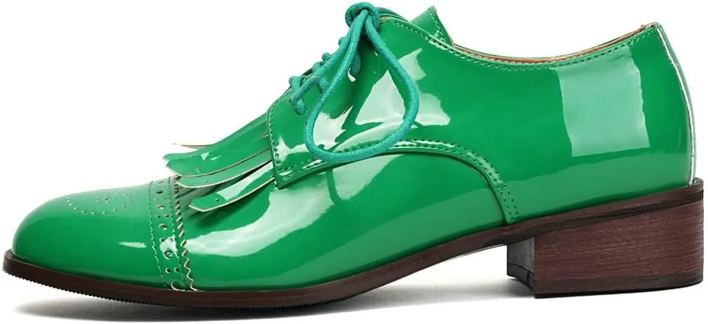 DINTAHA Tassel Loafers Vintage Wingtip Oxford Shoes Low Heel Oxford Flats Patent Leather Shoes