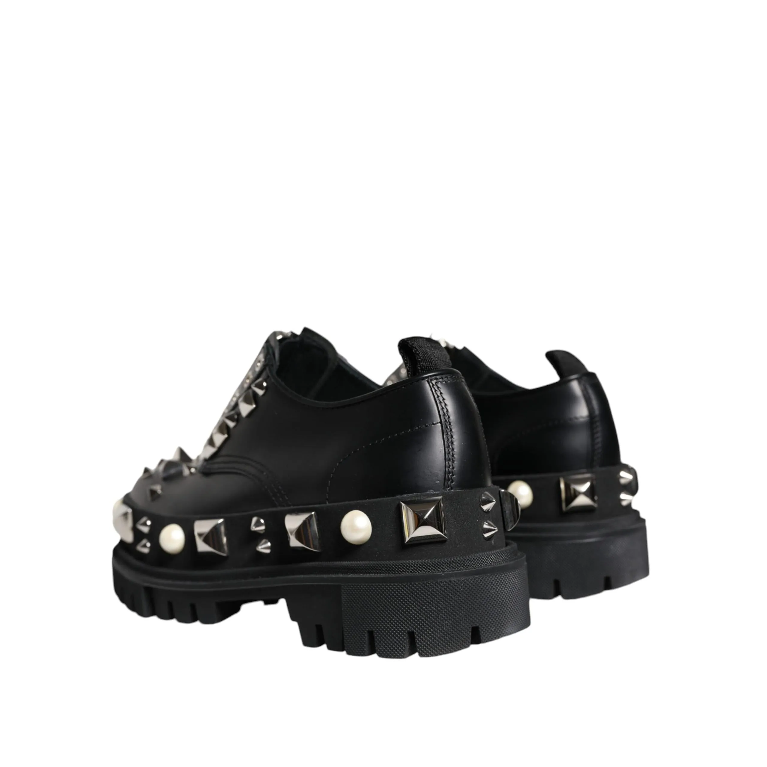 Dolce & Gabbana Black Leather Embellished Derby Formal Shoes