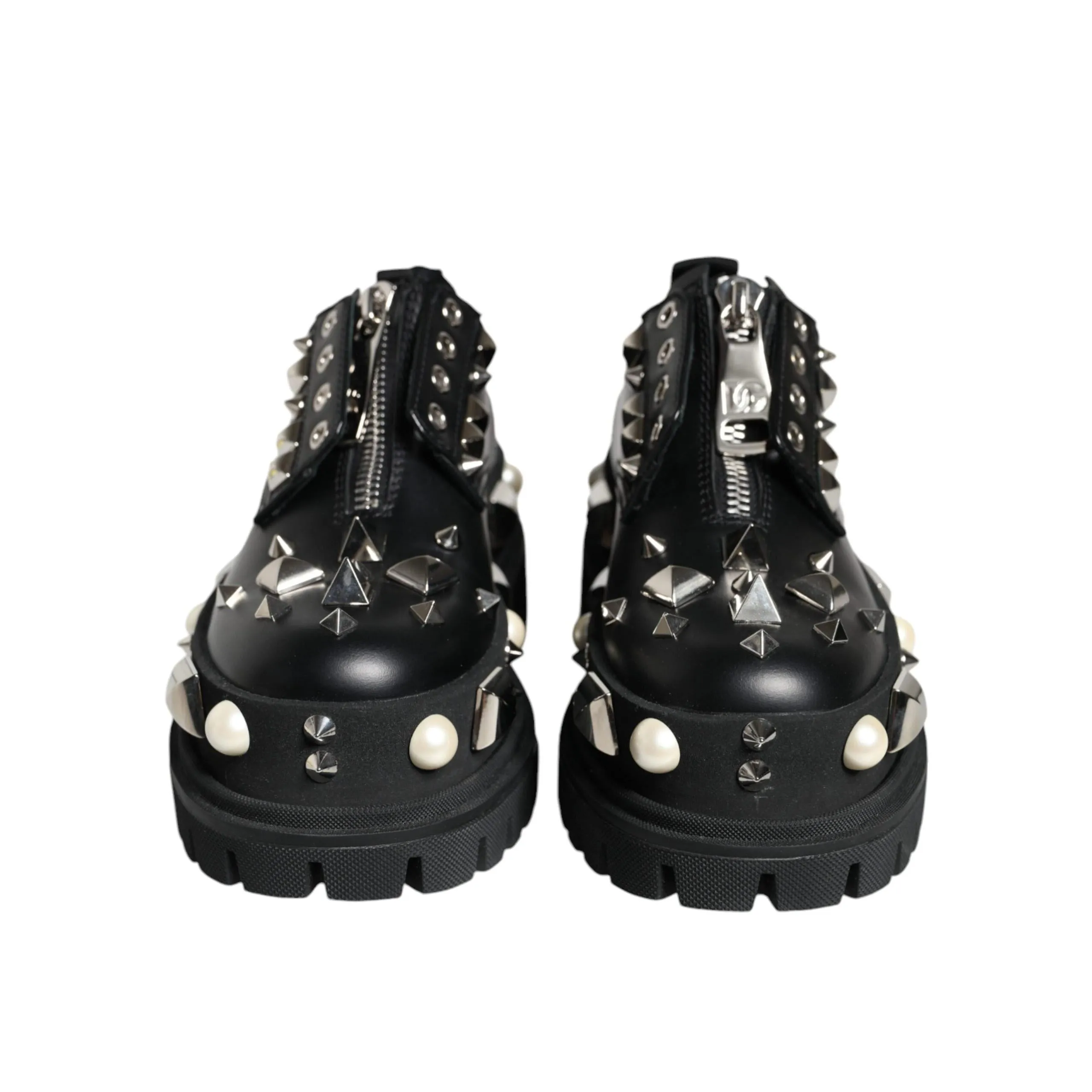 Dolce & Gabbana Black Leather Embellished Derby Formal Shoes