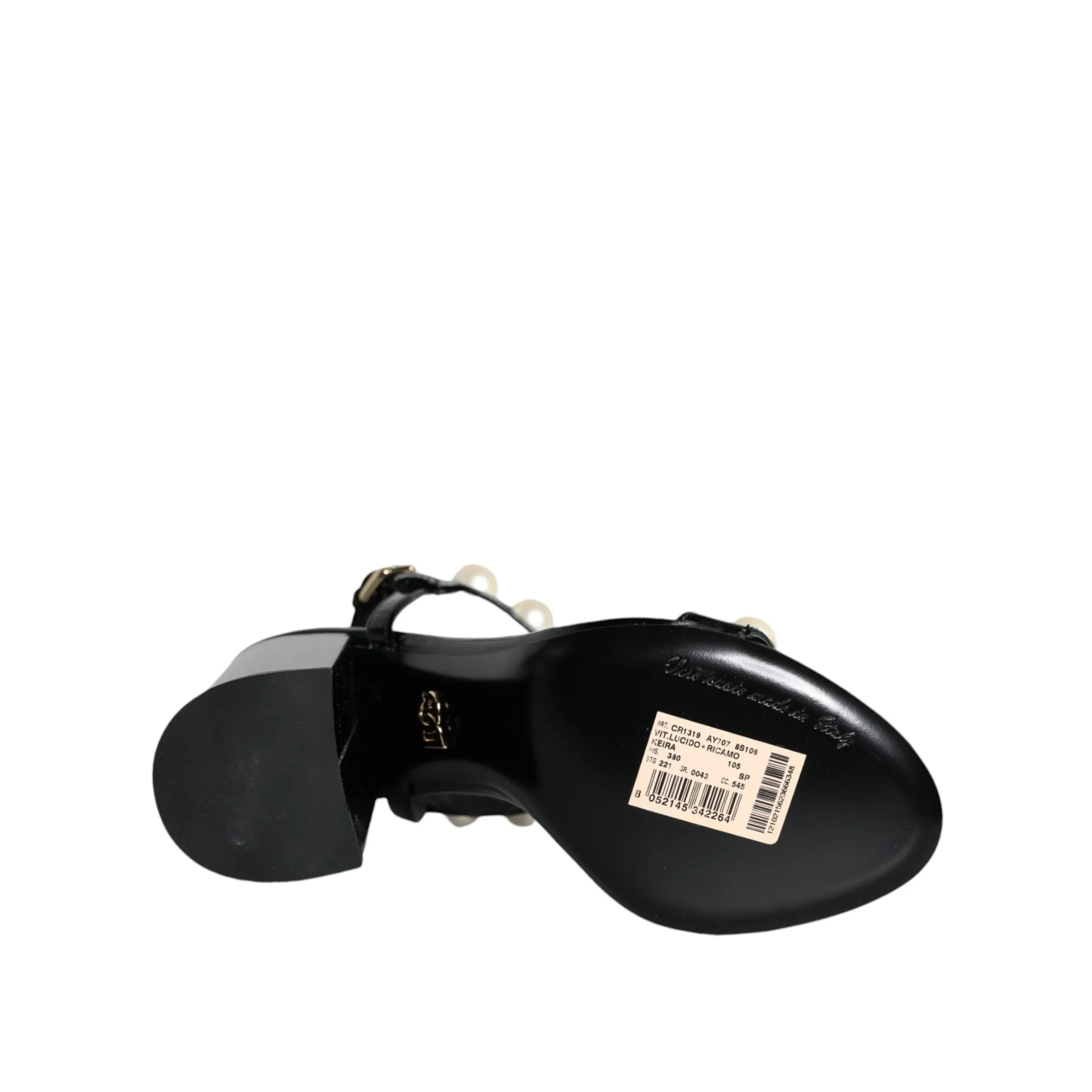 Dolce & Gabbana Black Leather Pearls T-strap Sandals Shoes