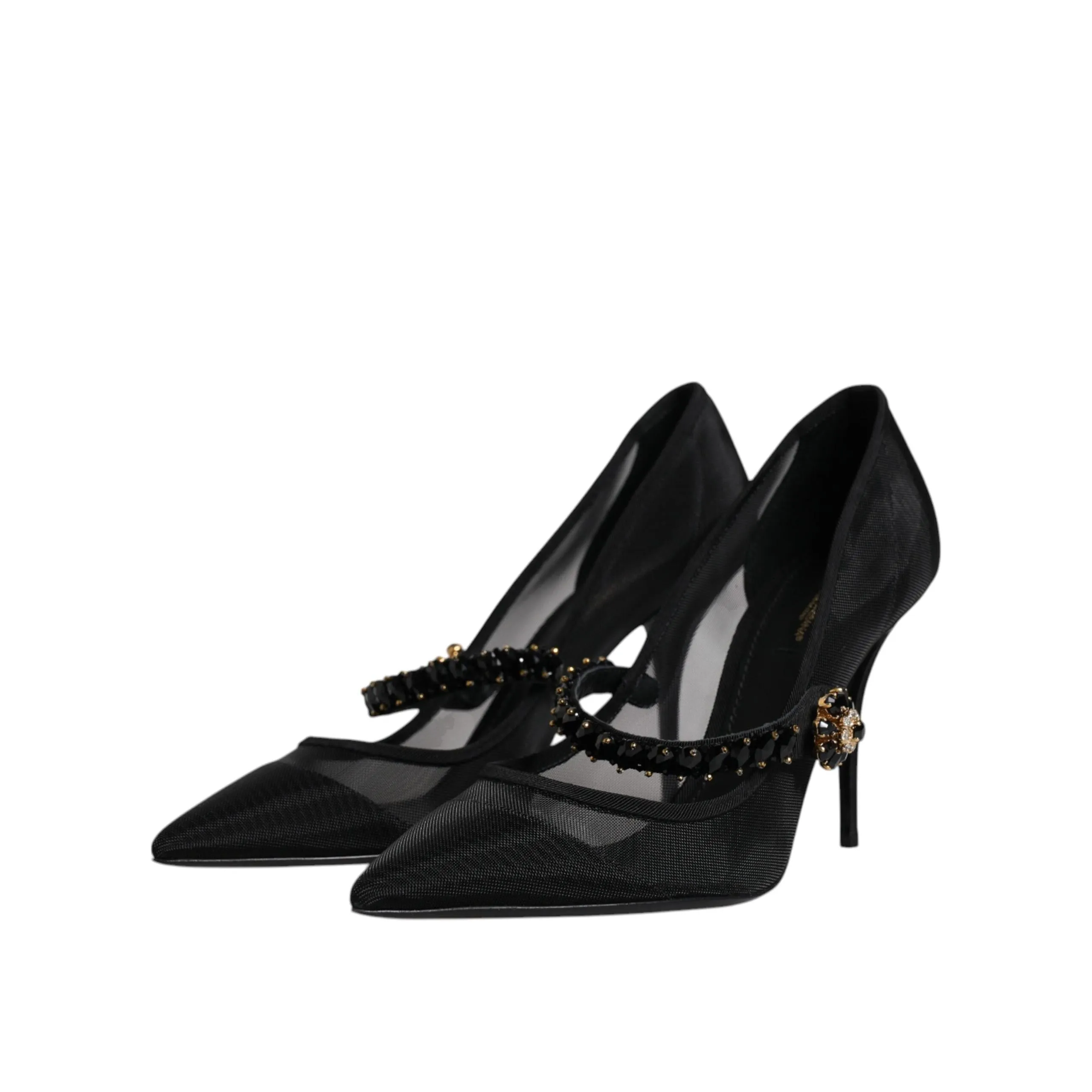 Dolce & Gabbana Black Mesh Mary Jane Crystal Heel Pump Shoes