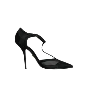 Dolce & Gabbana Black Mesh T-strap Stiletto High Heels Shoes