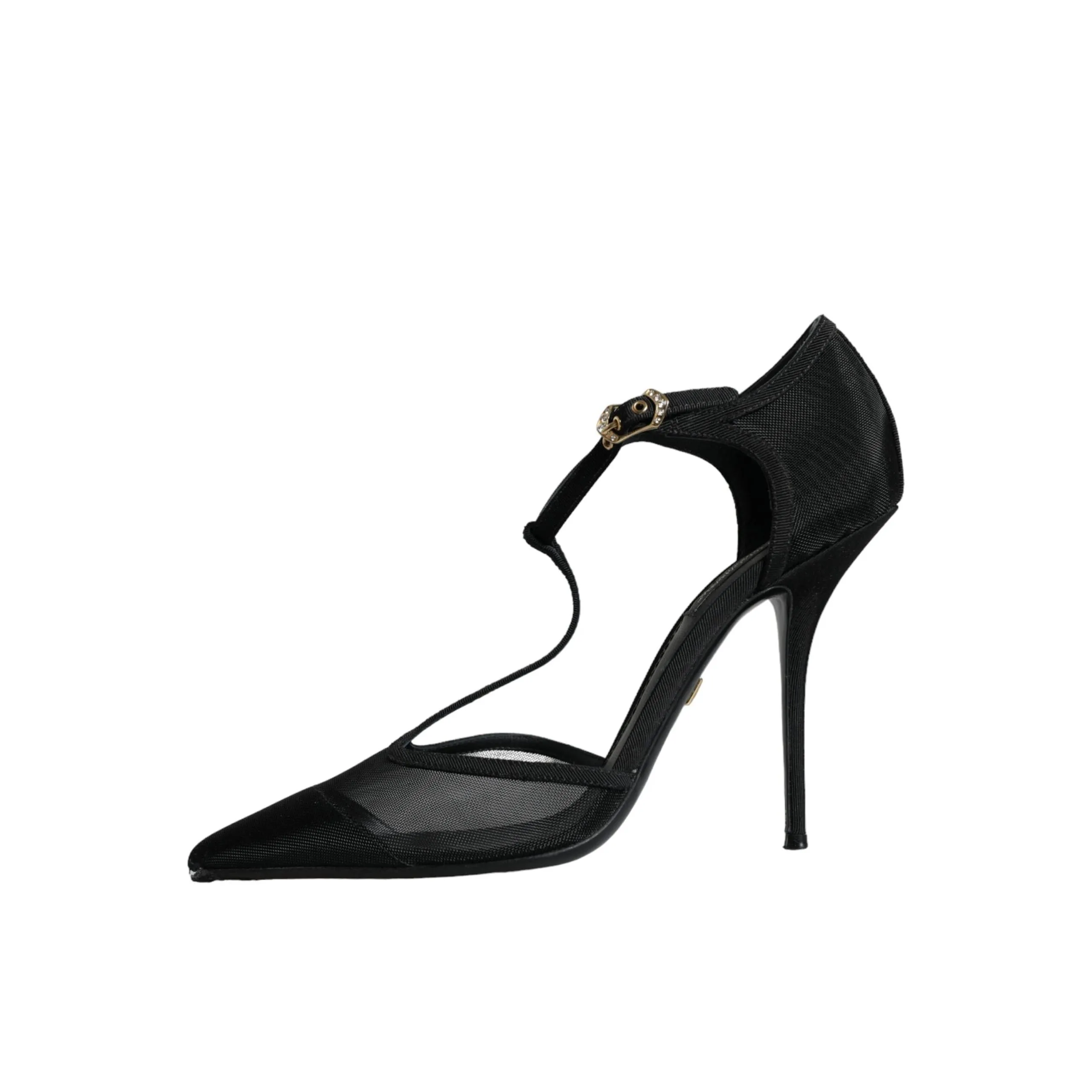 Dolce & Gabbana Black Mesh T-strap Stiletto High Heels Shoes
