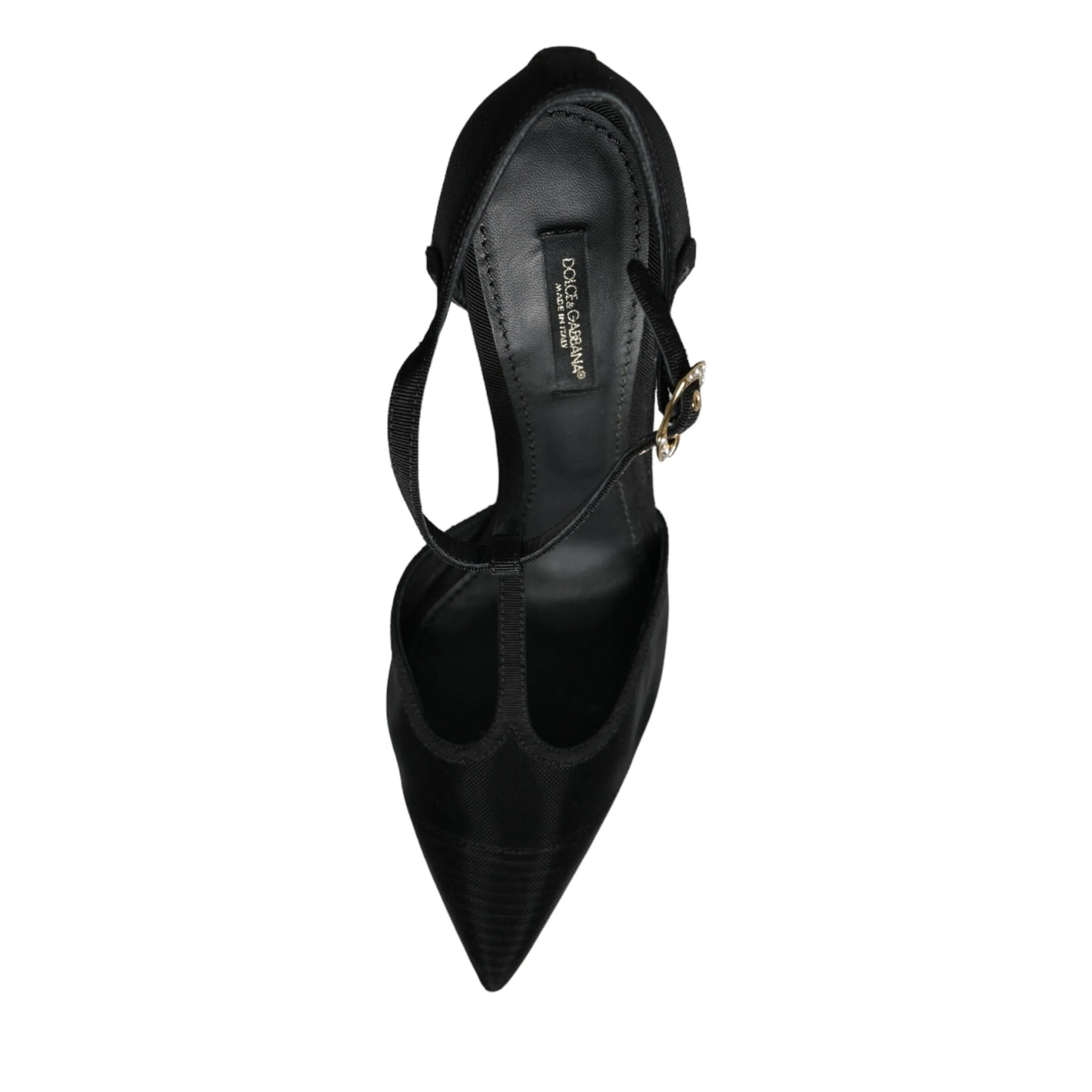 Dolce & Gabbana Black Mesh T-strap Stiletto High Heels Shoes