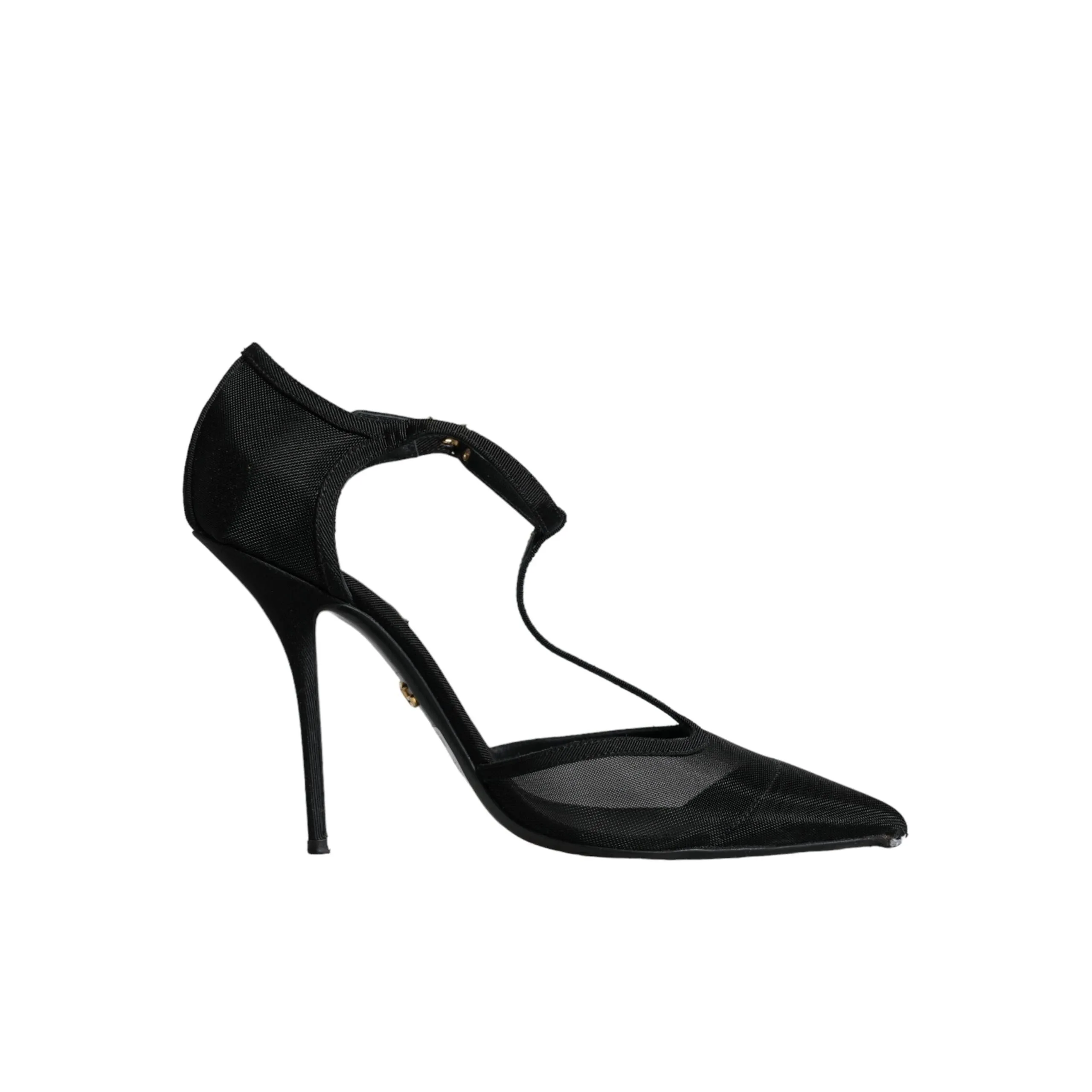 Dolce & Gabbana Black Mesh T-strap Stiletto High Heels Shoes