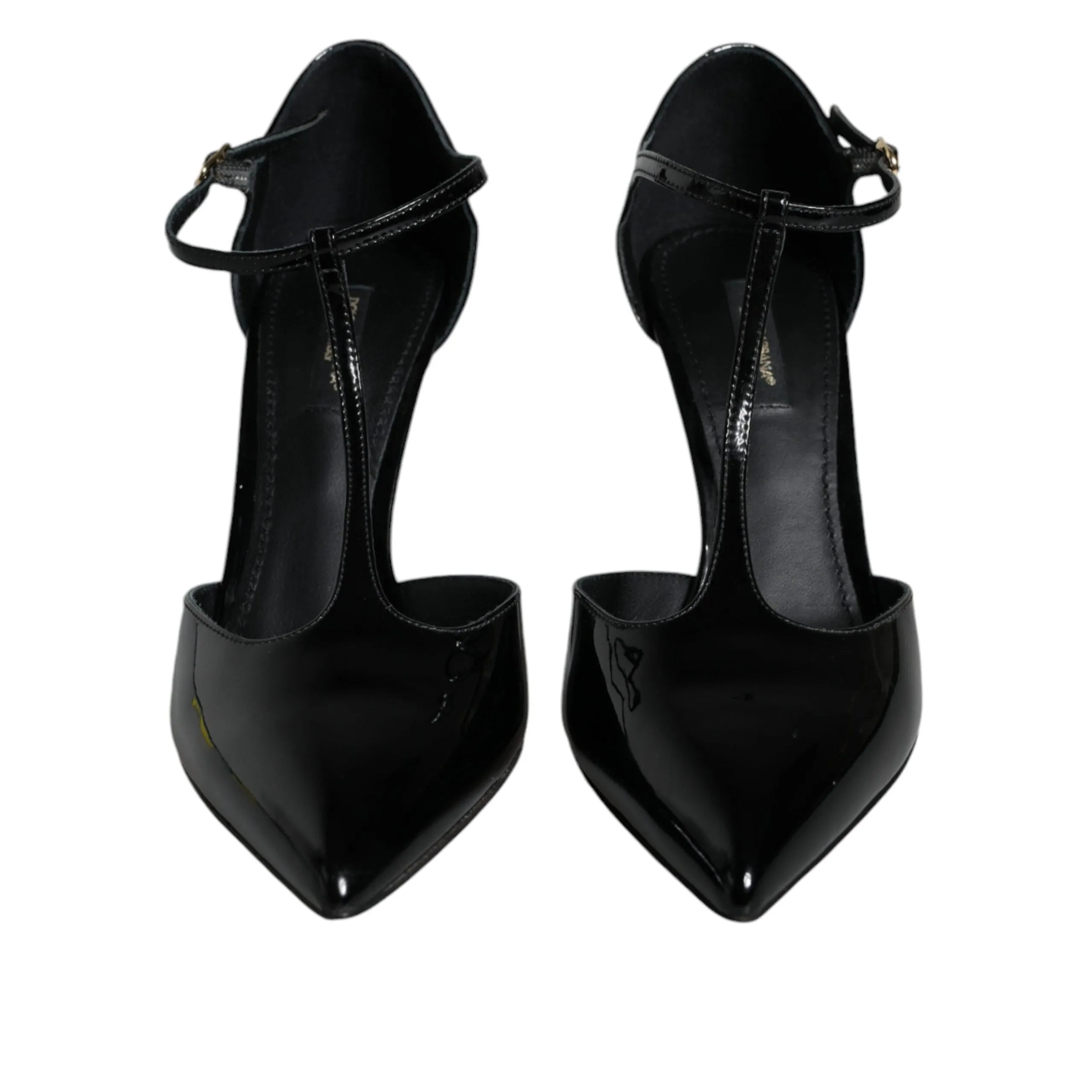 Dolce & Gabbana Black Patent Leather T-strap Heels Pumps Shoes