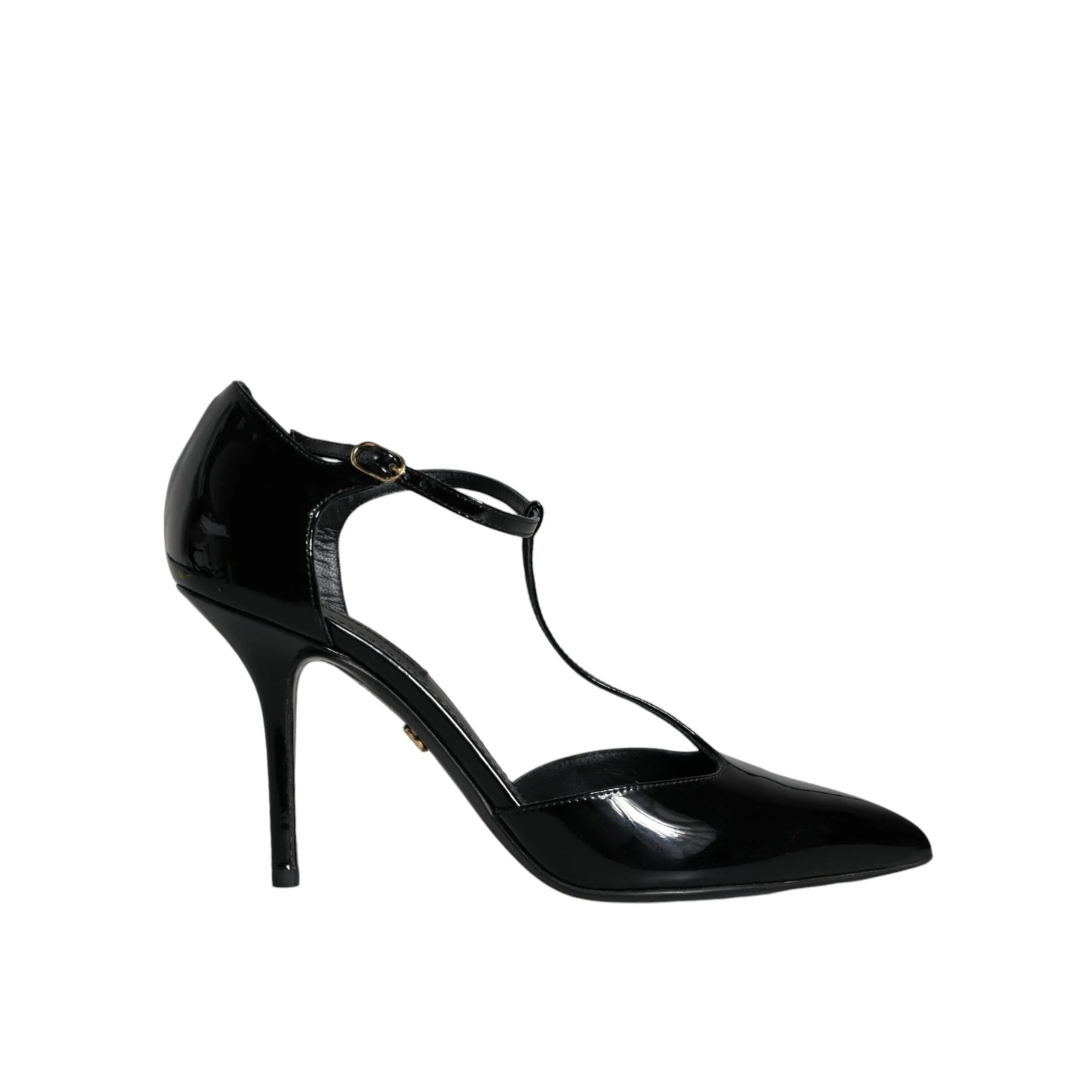 Dolce & Gabbana Black Patent Leather T-strap Heels Pumps Shoes