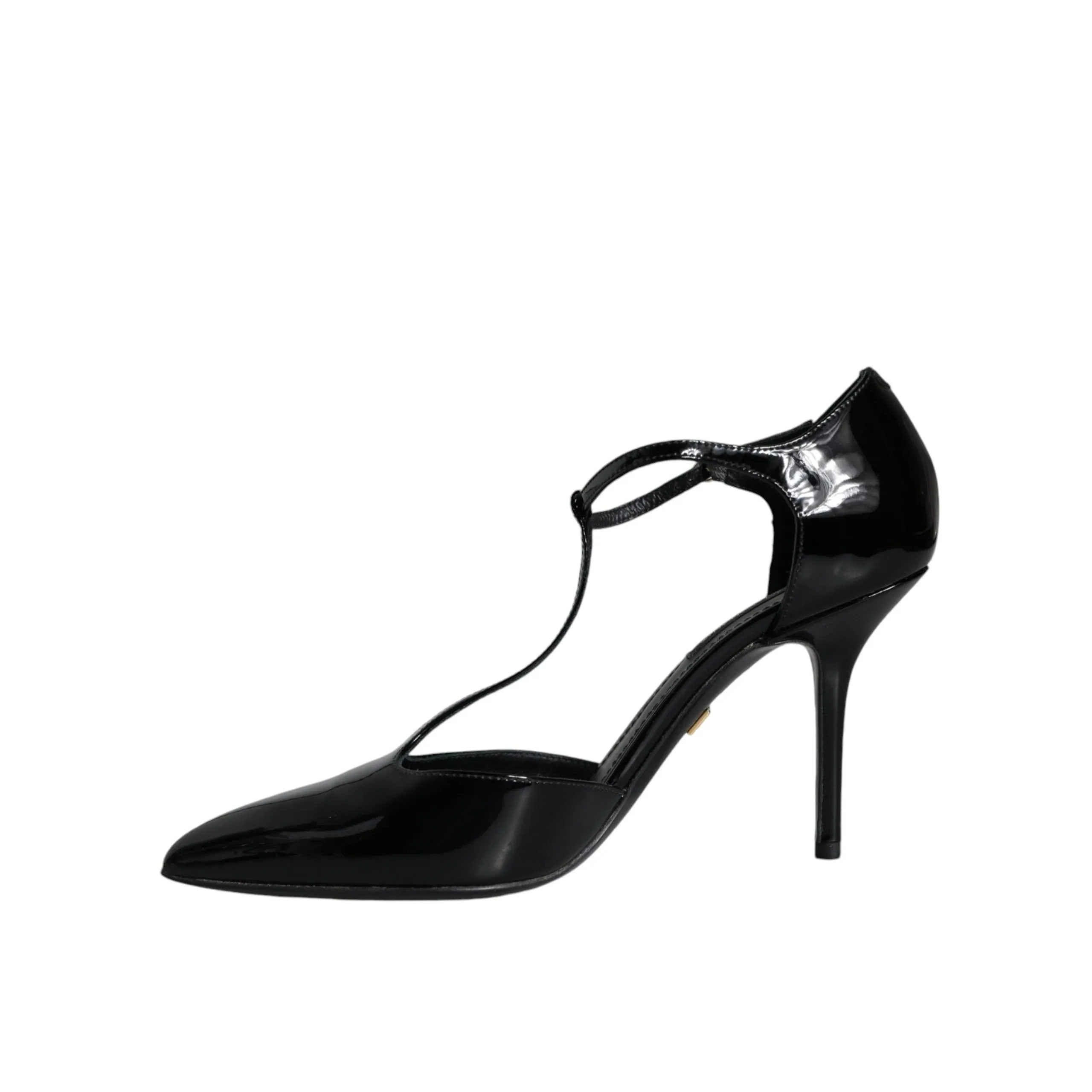 Dolce & Gabbana Black Patent Leather T-strap Heels Pumps Shoes