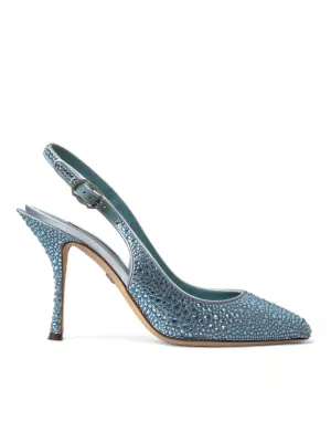 Dolce & Gabbana Blue Crystal Slingback Pumps Shoes