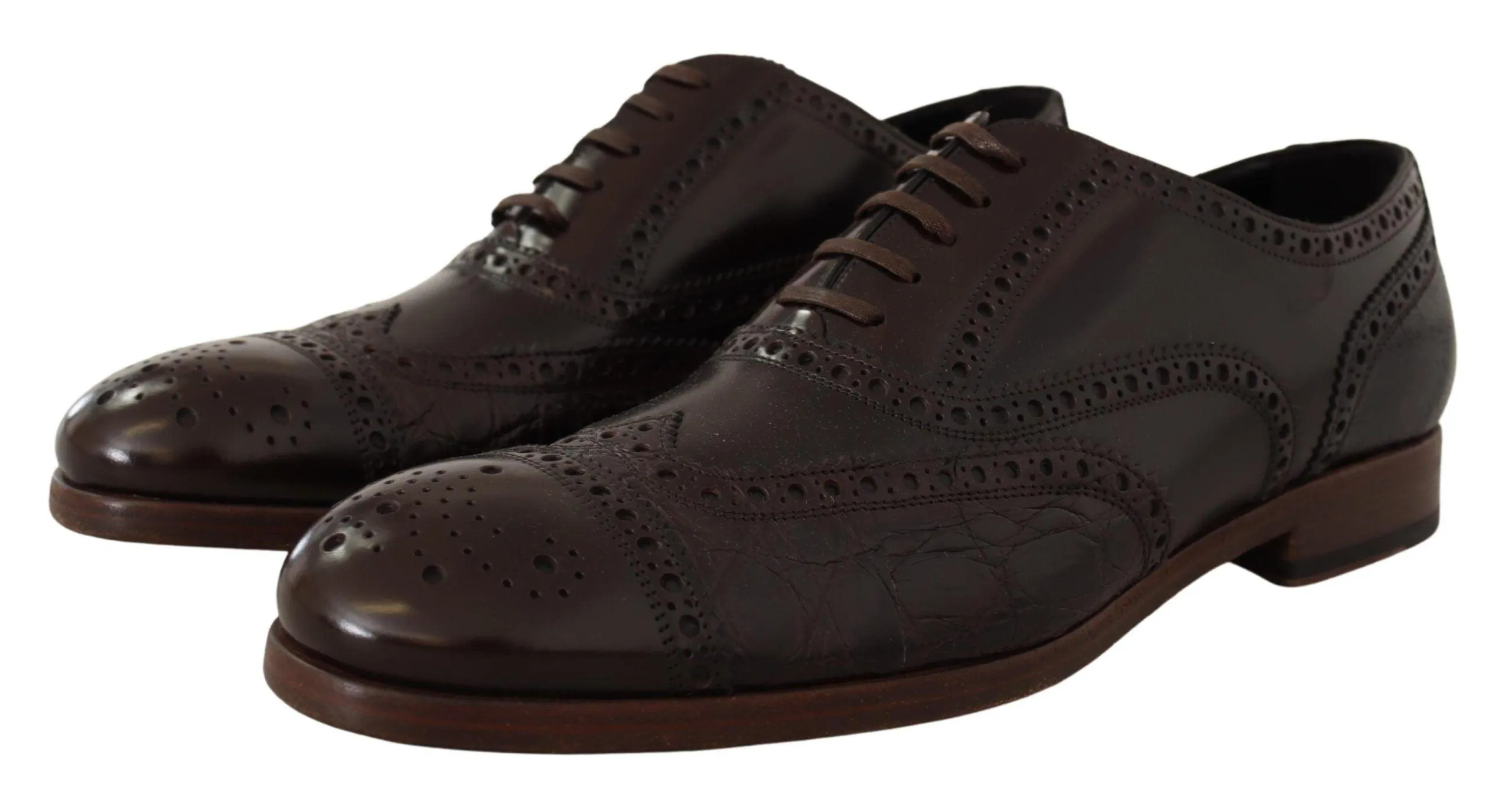 Dolce & Gabbana Brown Leather Brogue Wing Tip Dress  Shoes