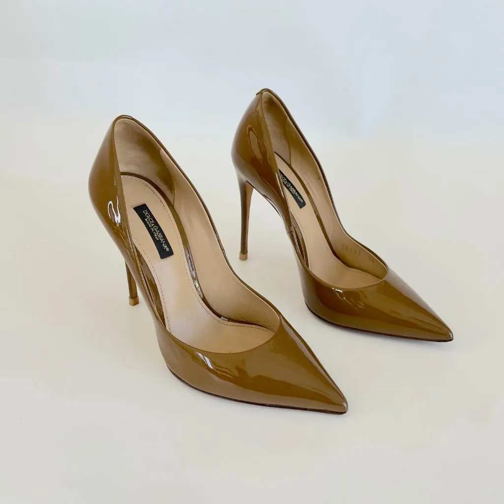 Dolce & Gabbana Brown Patent Leather Pointed Toe Pumps, 36