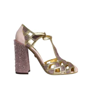 Dolce & Gabbana Pink Strass Crystals T-strap Sandals Shoes