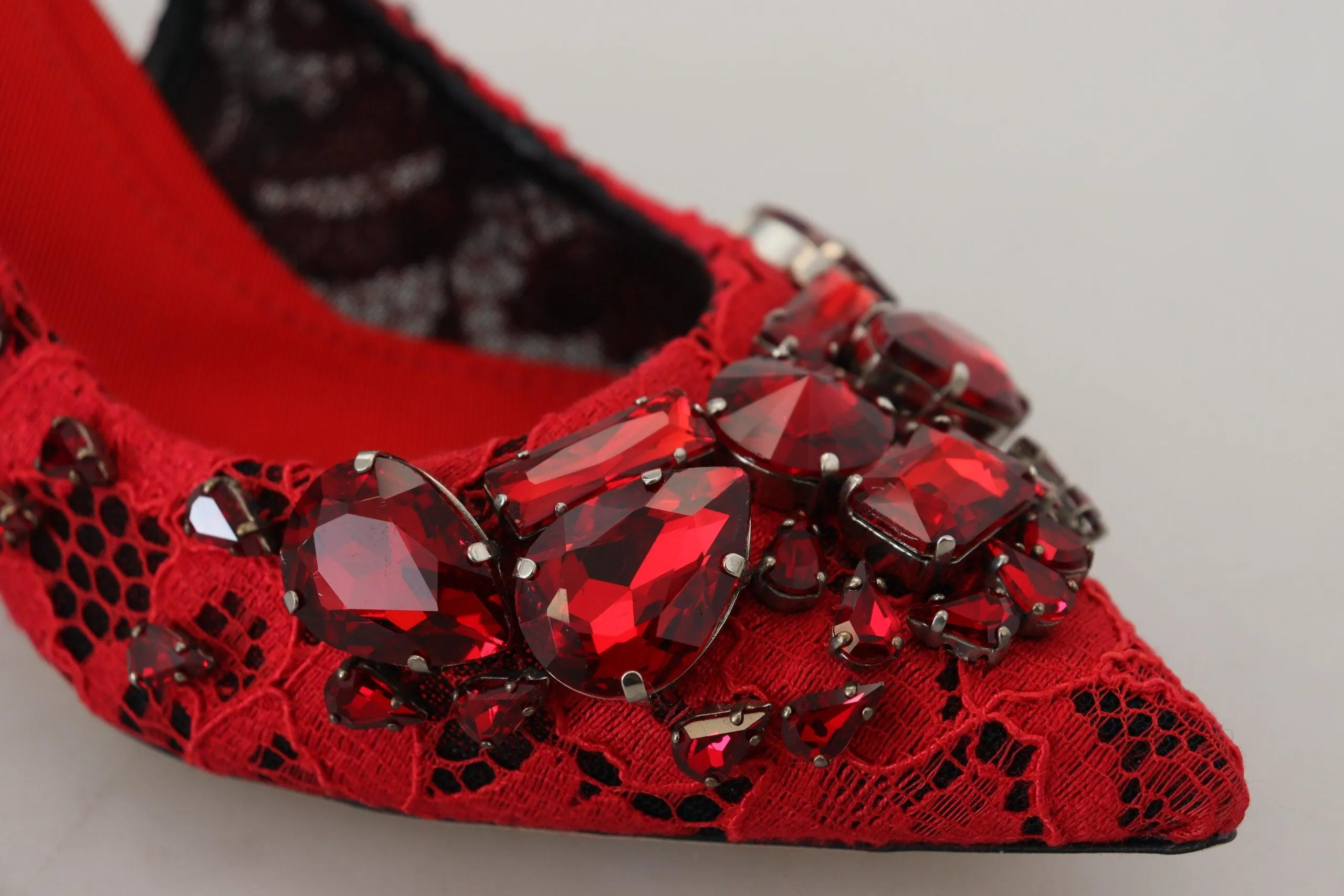 Dolce & Gabbana Red Crystals Heel Slingback Mary Jane Shoes