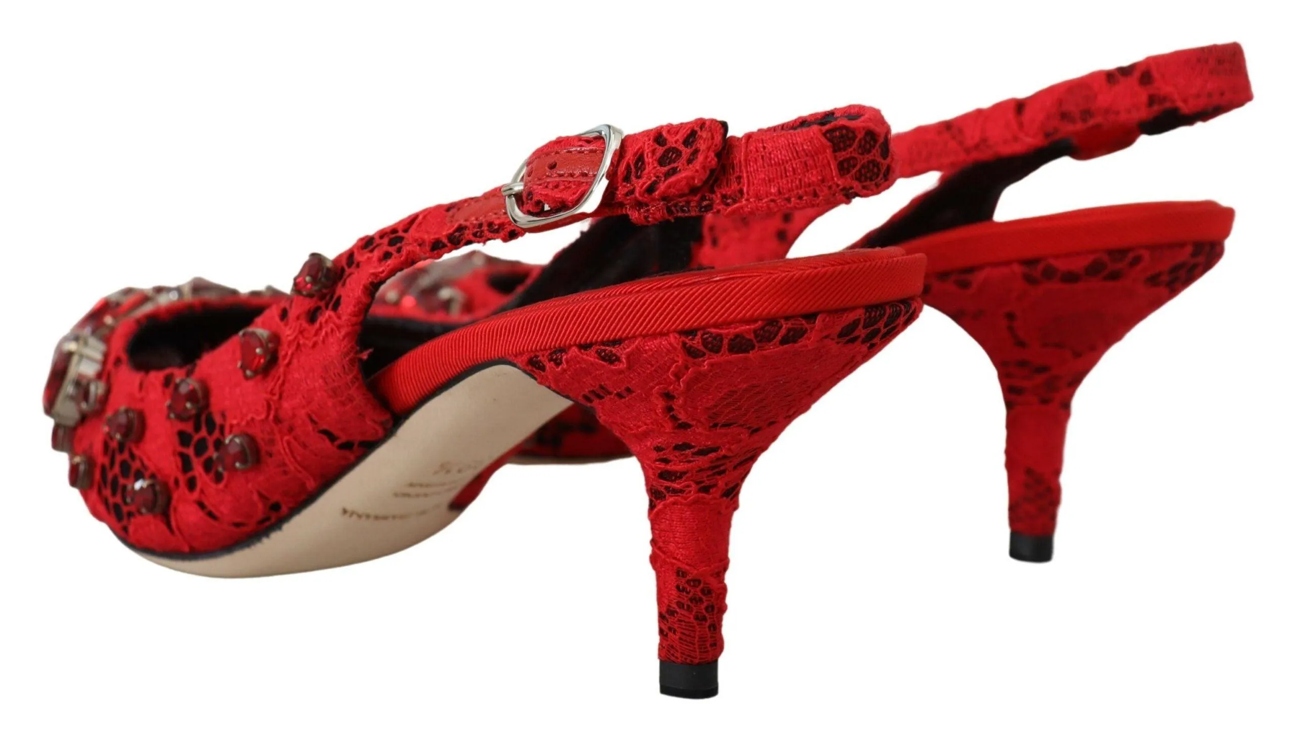 Dolce & Gabbana Red Crystals Heel Slingback Mary Jane Shoes