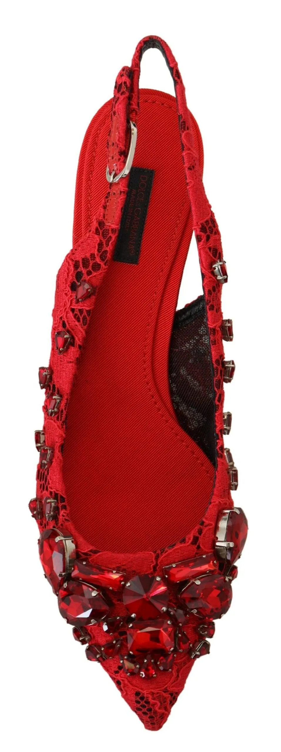 Dolce & Gabbana Red Crystals Heel Slingback Mary Jane Shoes