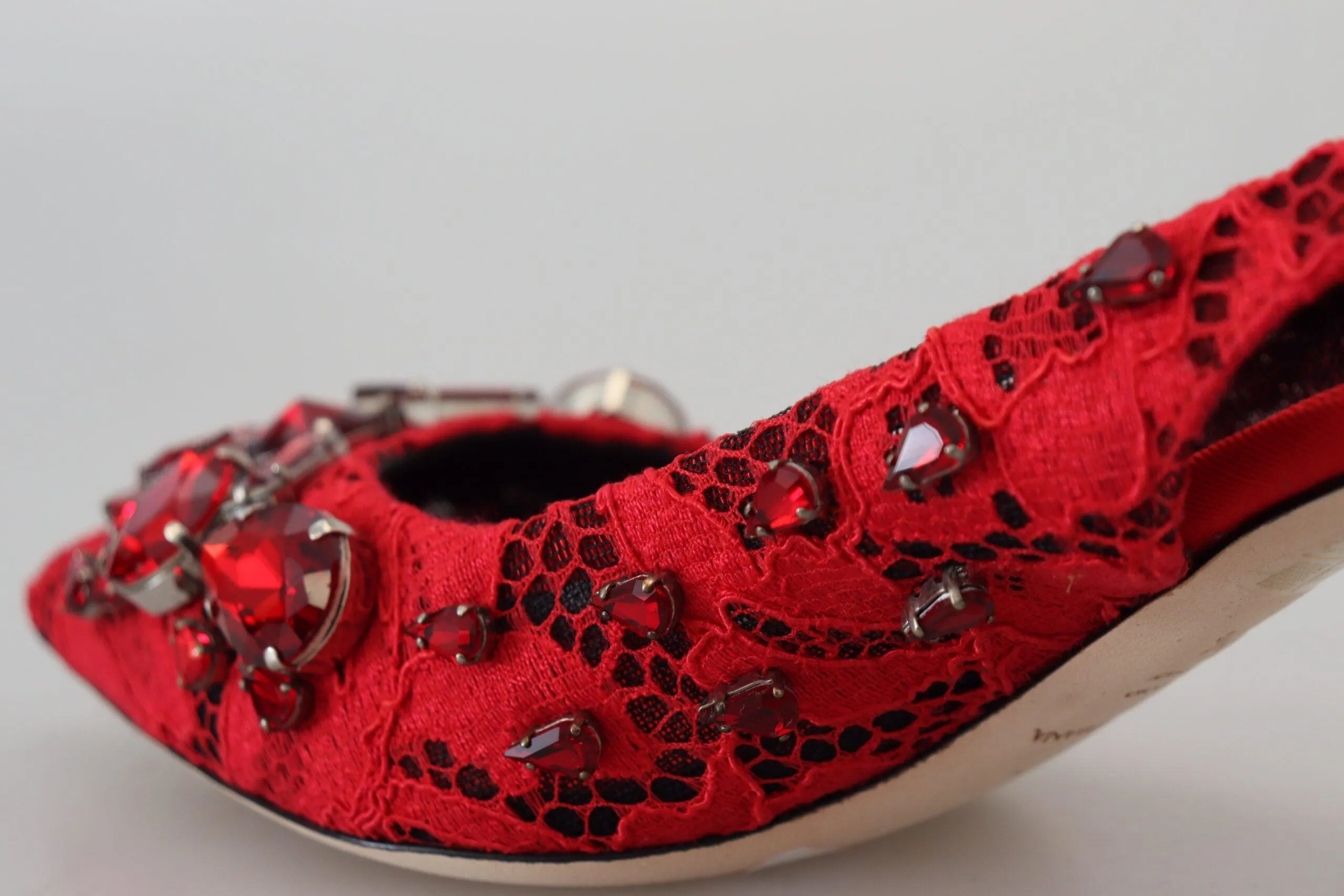 Dolce & Gabbana Red Crystals Heel Slingback Mary Jane Shoes