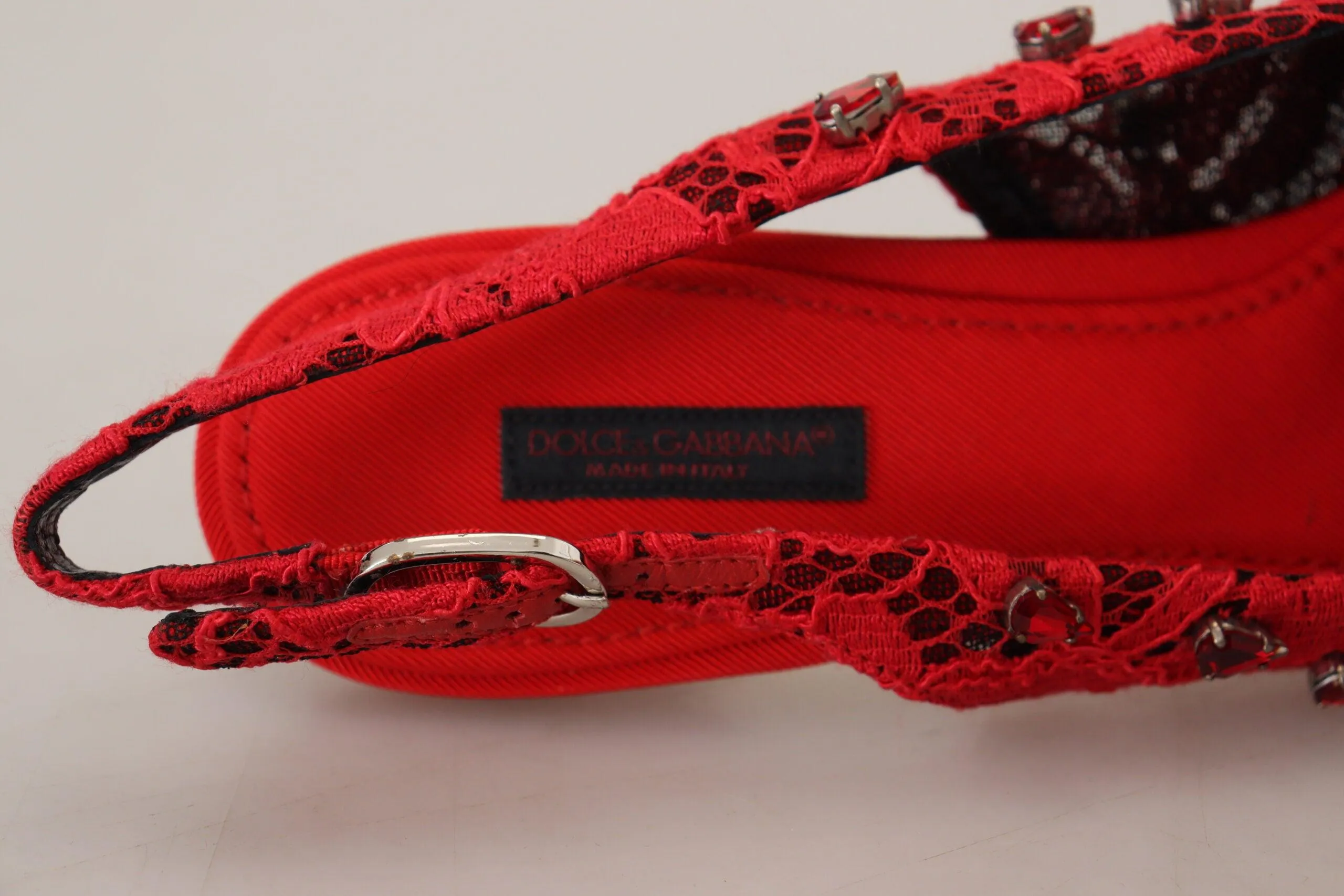 Dolce & Gabbana Red Crystals Heel Slingback Mary Jane Shoes