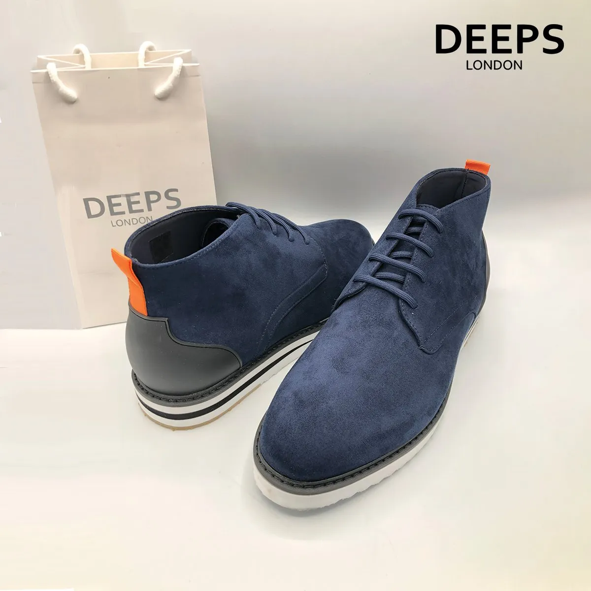 DOLCETTO LEATHER MID TOPS LACE UP MENS DESERT BOOTS NAVY