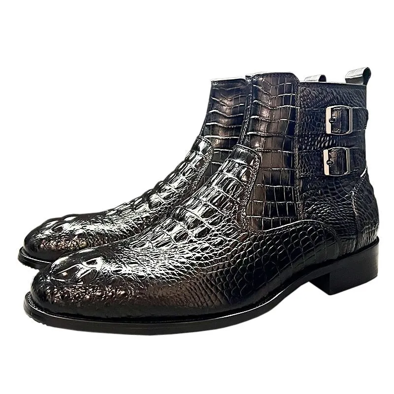 Double Buckle Genuine Leather Men's Chelsea Boots