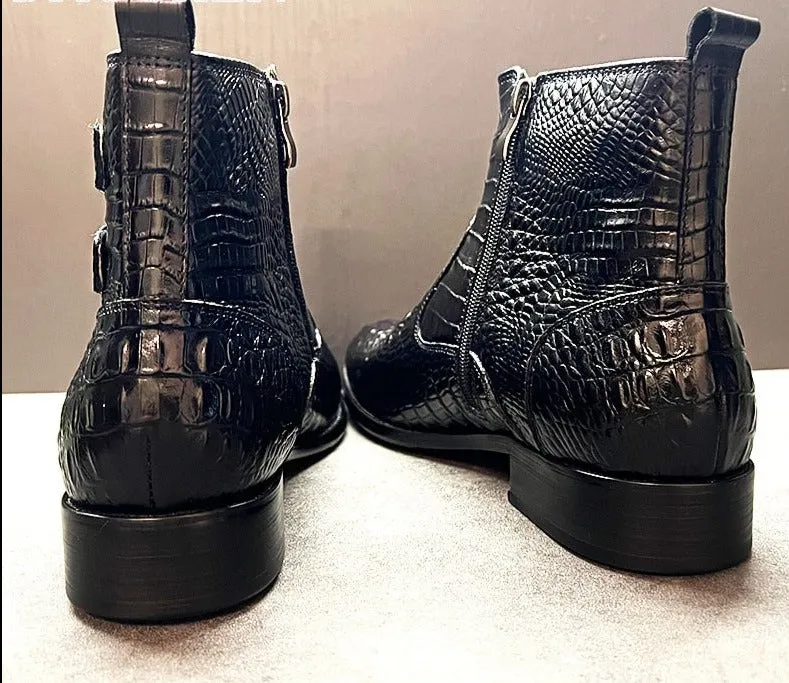 Double Buckle Genuine Leather Men's Chelsea Boots