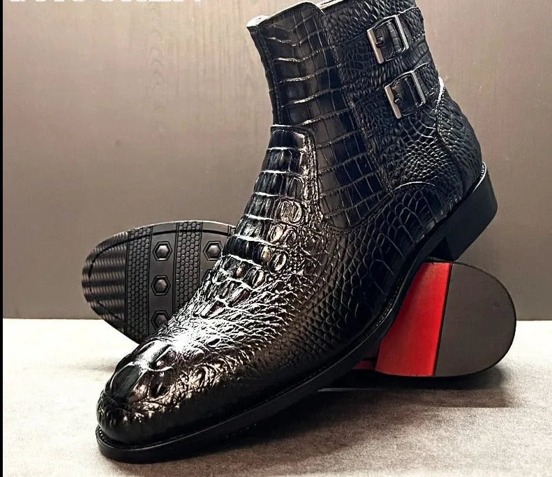 Double Buckle Genuine Leather Men's Chelsea Boots