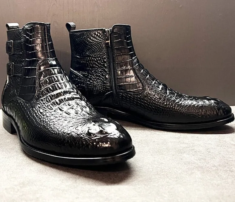 Double Buckle Genuine Leather Men's Chelsea Boots