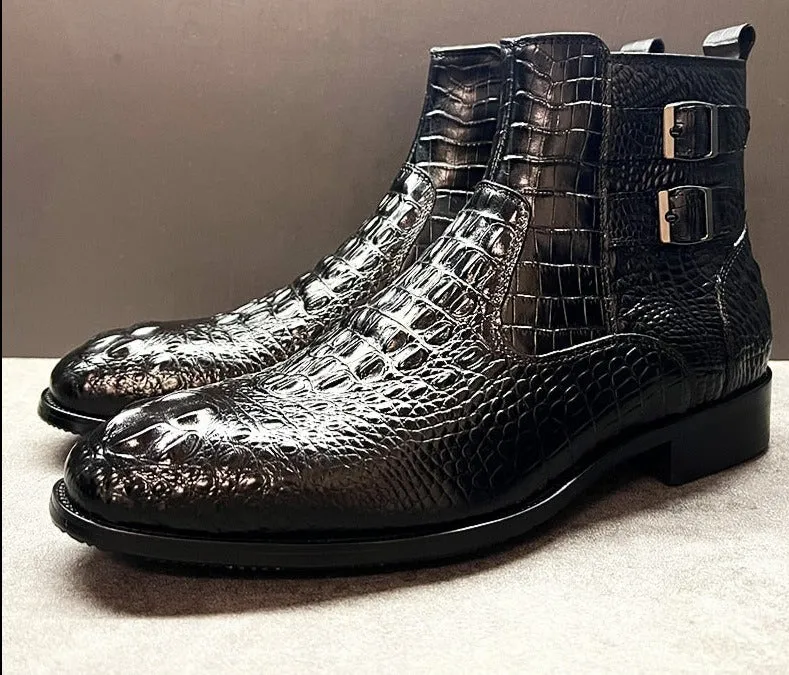 Double Buckle Genuine Leather Men's Chelsea Boots
