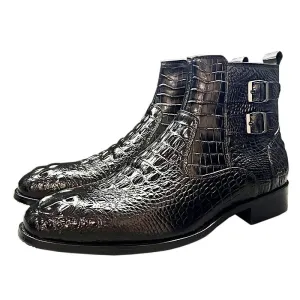 Double Buckle Genuine Leather Men's Chelsea Boots