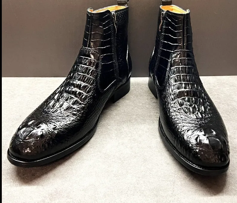 Double Buckle Genuine Leather Men's Chelsea Boots