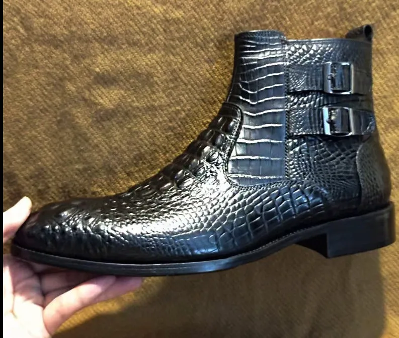 Double Buckle Genuine Leather Men's Chelsea Boots