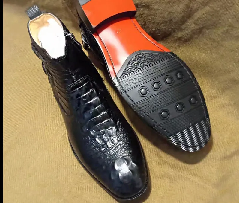 Double Buckle Genuine Leather Men's Chelsea Boots