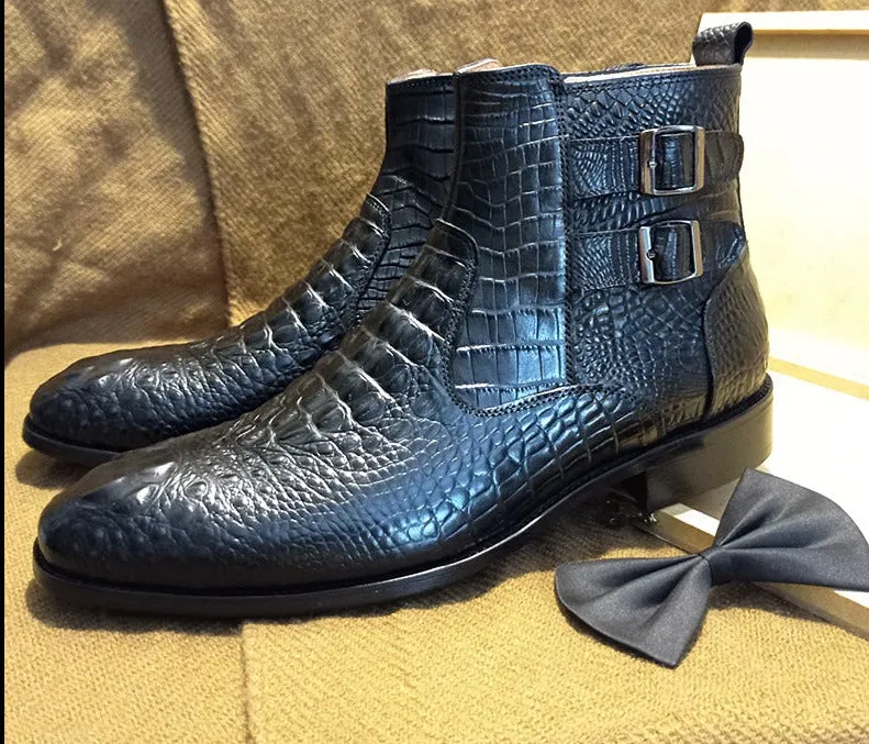 Double Buckle Genuine Leather Men's Chelsea Boots