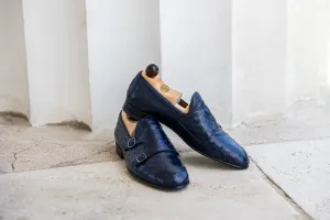 Double Monk Blau (Echt Straußenleder)