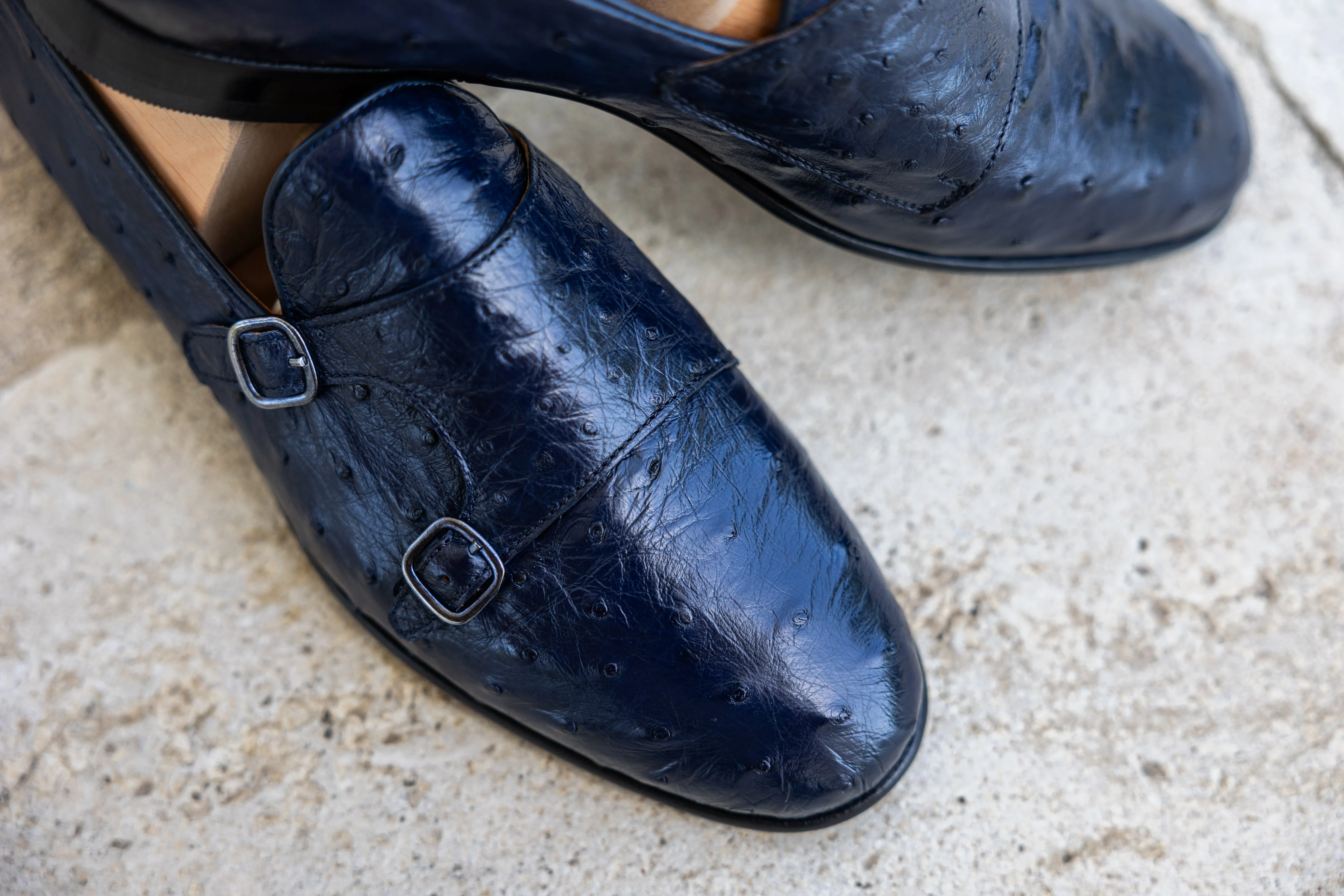 Double Monk Blau (Echt Straußenleder)