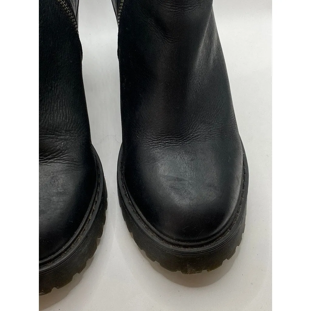 DR. MARTENS Women's Black Leather Magdalena Side-Zip Heeled Chelsea Boots SZ 10
