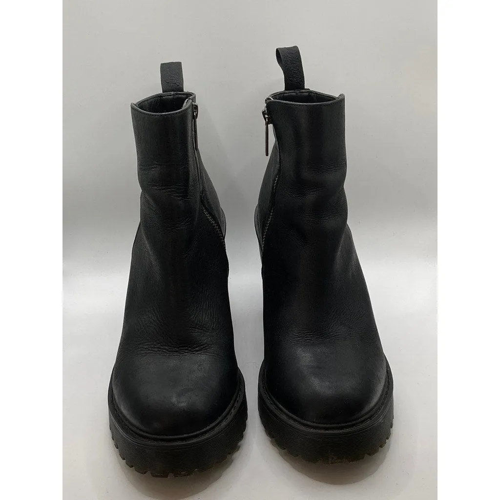 DR. MARTENS Women's Black Leather Magdalena Side-Zip Heeled Chelsea Boots SZ 10
