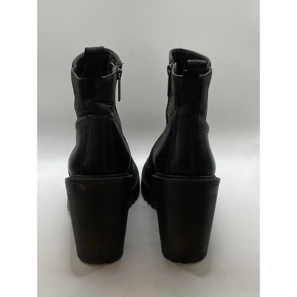 DR. MARTENS Women's Black Leather Magdalena Side-Zip Heeled Chelsea Boots SZ 10