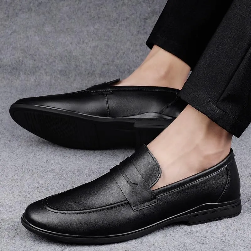 Dress Oxford for Men Slip On Mens Genuine Leather Casual Shoes Slip on Loafers Non Slip Breathable Driving Flats Walking Work Shoes