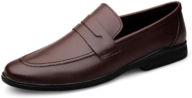 Dress Oxford for Men Slip On Mens Genuine Leather Casual Shoes Slip on Loafers Non Slip Breathable Driving Flats Walking Work Shoes