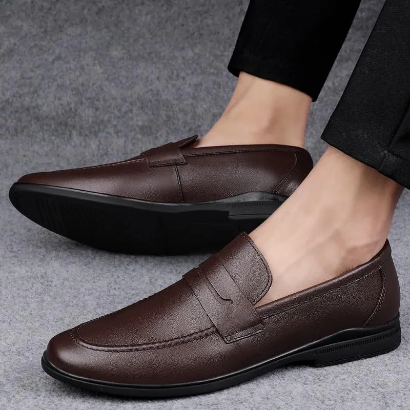 Dress Oxford for Men Slip On Mens Genuine Leather Casual Shoes Slip on Loafers Non Slip Breathable Driving Flats Walking Work Shoes