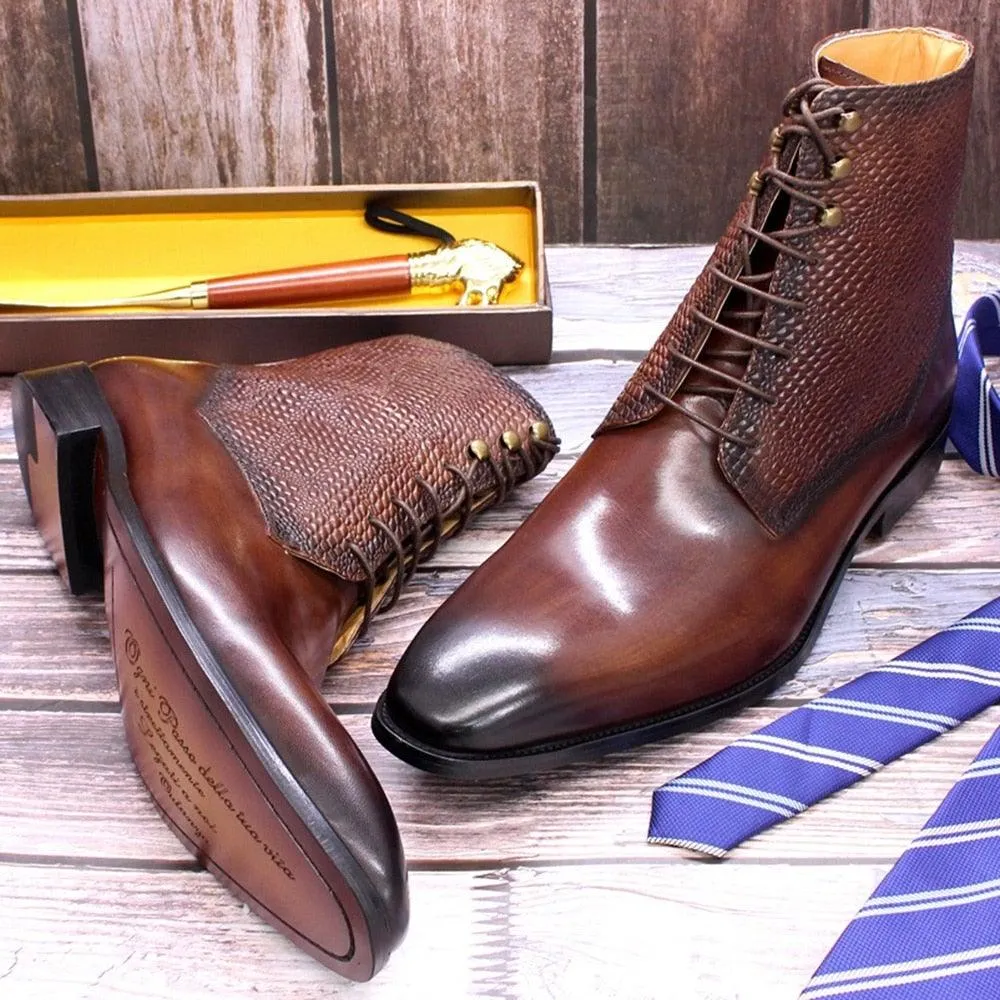 DW Men's High Quality Leather Pointed Toe Ankle Boots