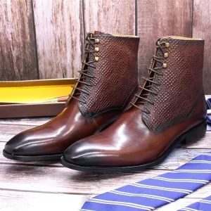 DW Men's High Quality Leather Pointed Toe Ankle Boots