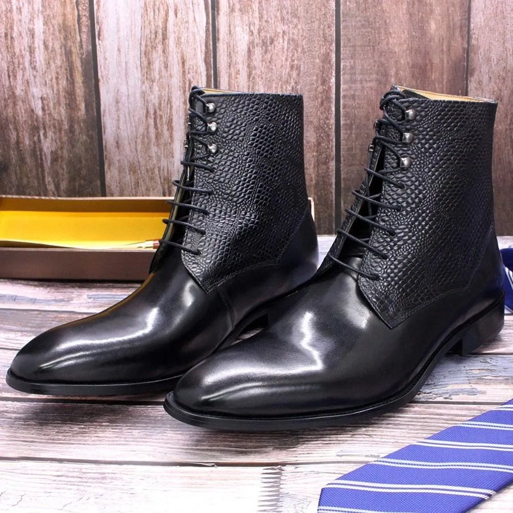 DW Men's High Quality Leather Pointed Toe Ankle Boots