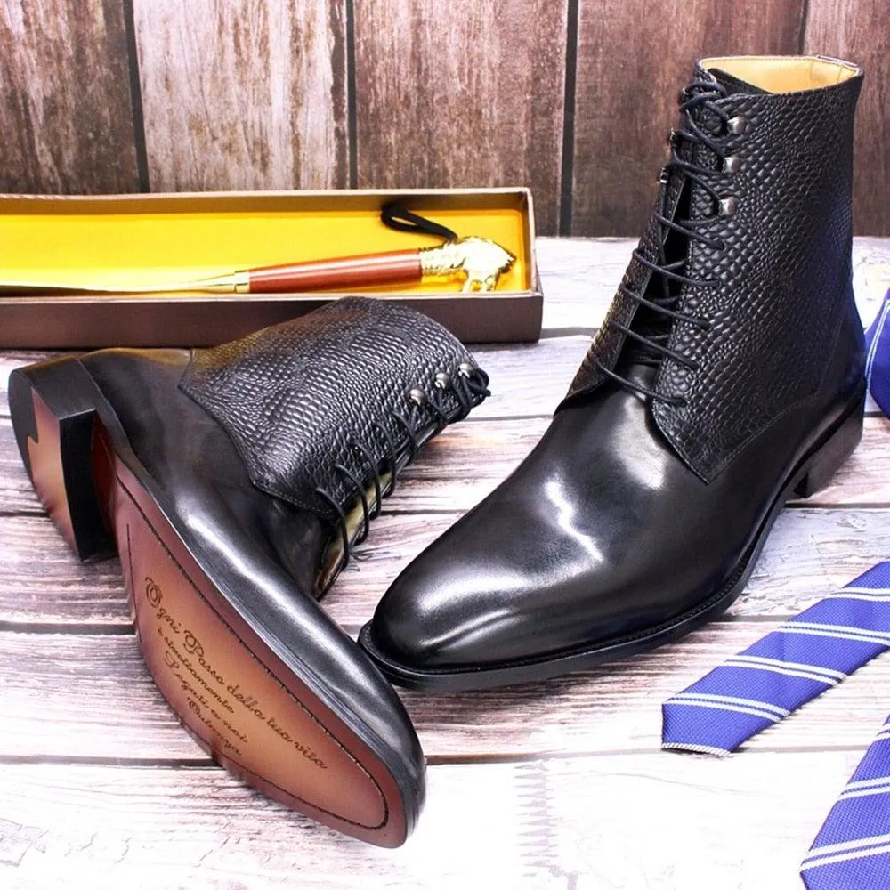 DW Men's High Quality Leather Pointed Toe Ankle Boots