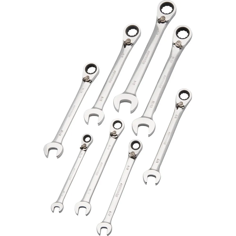 DYNAMIC 8 PC SAE REV COMB RATCHETING WRENCH SET