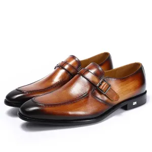 Elegant Handmade Pointed Toe Brown Leather Buckle Strap Men Loafer Shoes