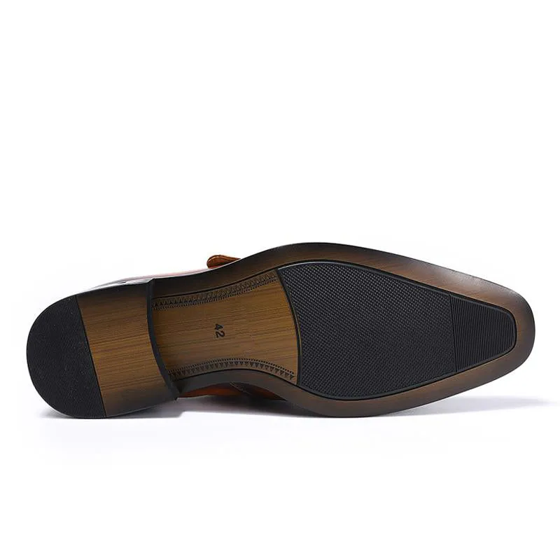 Elegant Handmade Pointed Toe Brown Leather Buckle Strap Men Loafer Shoes